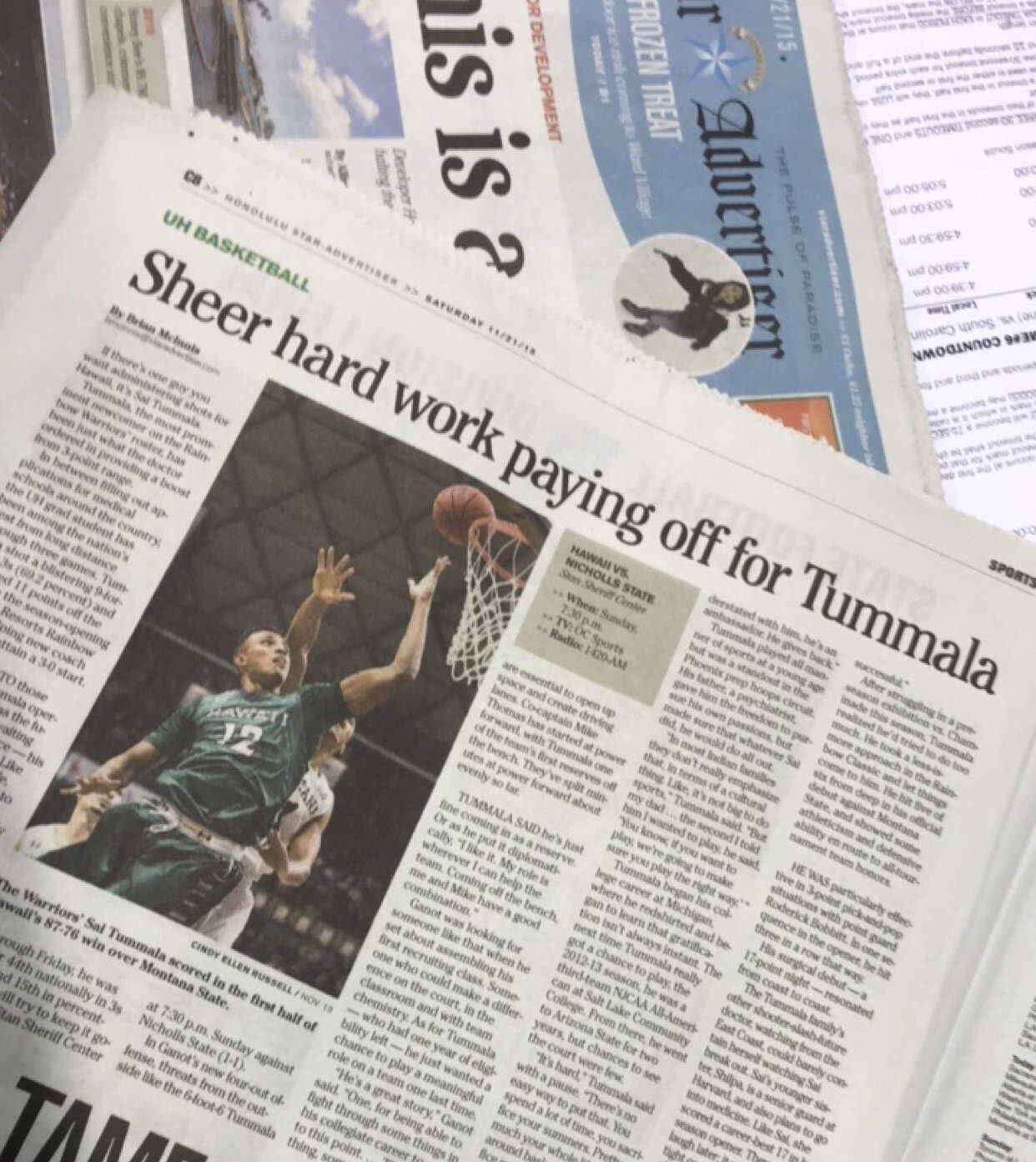 Honolulu Star-Advertiser article: Sheer hard work paying off for Tummala